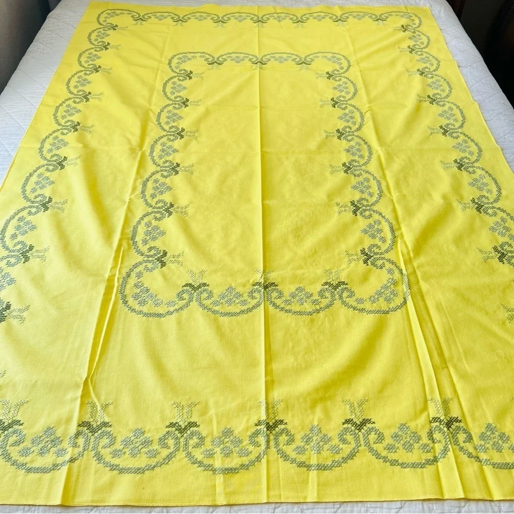 70”x50” Handmade Hand Embroidered Linen Tablecloth.
